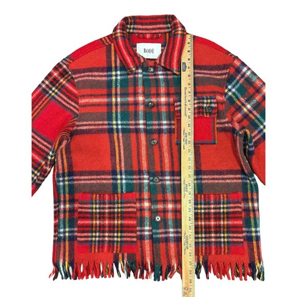 BODE Patchwork Plaid Wool Jacket Red Fringe Hem Button Up Unisex S - Picture 5 of 7